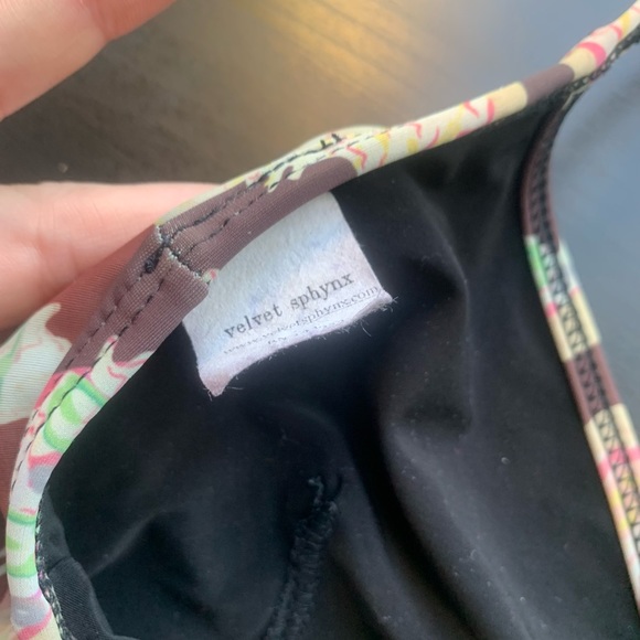 Velvet Sphynx Swimwear Brown/Yellow Pizza Crossback Bikini Top size Small EUC - Picture 4 of 5